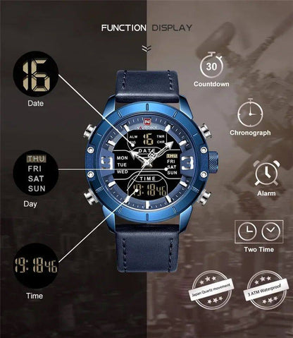 NAVIFORCE GENTS WATCH #NF 9153 ANALOGUE & DIGITAL DISPLAY LIGHT BUTTON WATER RESISTANT BATTERY POWERED