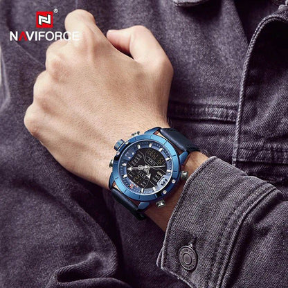 NAVIFORCE GENTS WATCH #NF 9153 ANALOGUE & DIGITAL DISPLAY LIGHT BUTTON WATER RESISTANT BATTERY POWERED