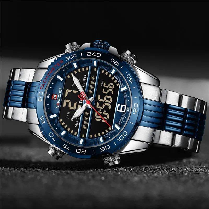 #NAVIFORCE GENTS WATCH #NF 8017 DATE DISPLAY LUMINOUS WATER RESISTANT BATTERY POWERED CHRONOGRAPH FUNCTION SILVER-GREEN SILVER-BLUE SILVER-RED ENQUIRIES