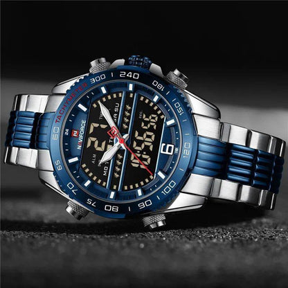 #NAVIFORCE GENTS WATCH #NF 8017 DATE DISPLAY LUMINOUS WATER RESISTANT BATTERY POWERED CHRONOGRAPH FUNCTION SILVER-GREEN SILVER-BLUE SILVER-RED ENQUIRIES