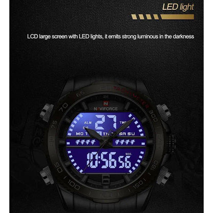 #NAVIFORCE GENTS WATCH #NF 8017 DATE DISPLAY LUMINOUS WATER RESISTANT BATTERY POWERED CHRONOGRAPH FUNCTION SILVER-GREEN SILVER-BLUE SILVER-RED ENQUIRIES