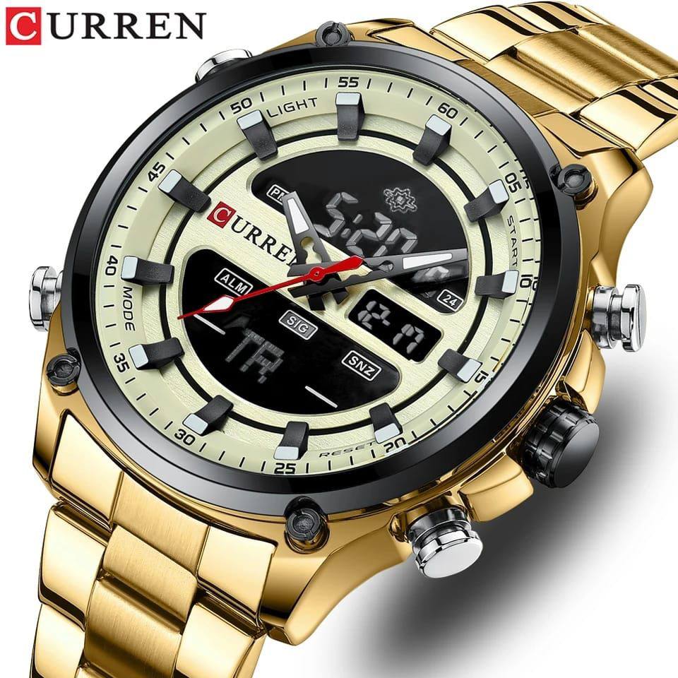 CURREN GENTS #8404 WATER RESISTANT BATTERY POWERED DATE DISPLAY LIGHT BUTTON DUAL TIME DISPLAY 3 COLOR OPTIONS ENQUIRIES