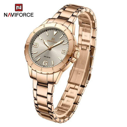 NAVIFORCE LADIES #NF 5022 DATE DISPLAY WATER RESISTANT 50 ATM STAINLESS STEEL LUMINOUS FUNCTION BLUE ROSE GOLD BLACK GOLD-GREEN SILVER ENQUIRIES