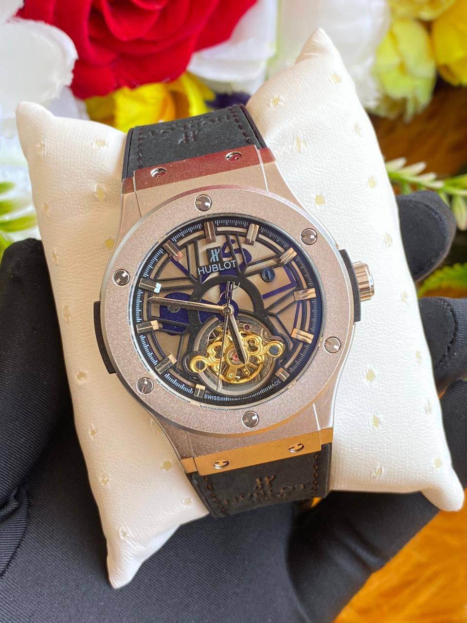 #HUBLOT AUTOMATIC GENTS WATCH TOURBILLON MACHINE WATER RESISTANT HUBLOT BRANDED BOX