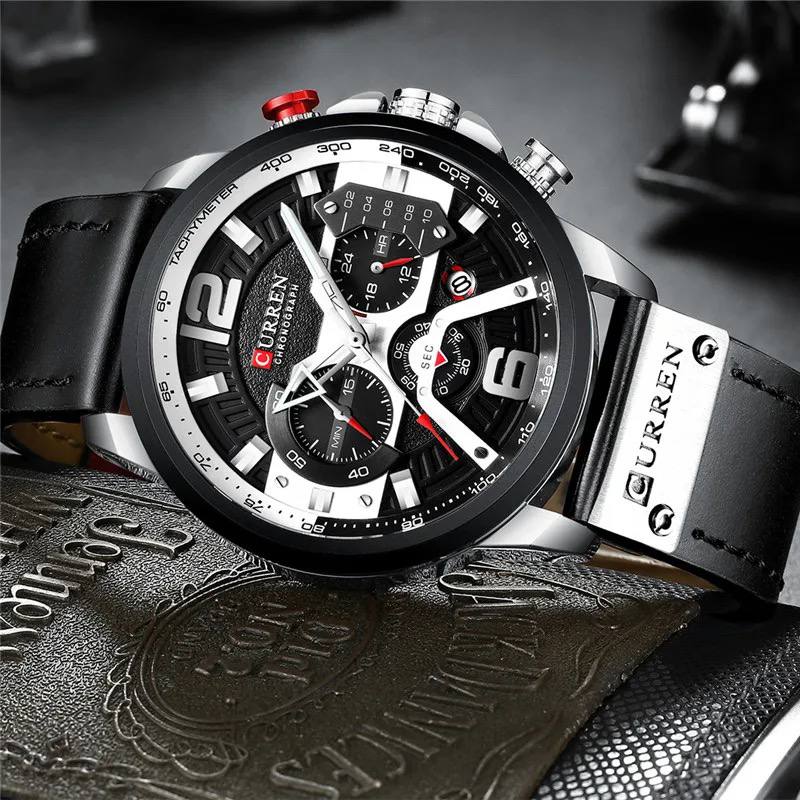 CURREN GENTS WATCH #8329 (LEATHER) WATER RESISTANT CHRONOGRAPH MOVEMENT DATE DISPLAY BATTERY POWERED CURREN BRANDED BOX @ ENQUIRIES