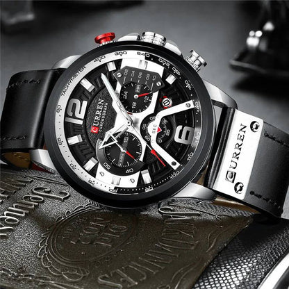 CURREN GENTS WATCH #8329 (LEATHER) WATER RESISTANT CHRONOGRAPH MOVEMENT DATE DISPLAY BATTERY POWERED CURREN BRANDED BOX @ ENQUIRIES