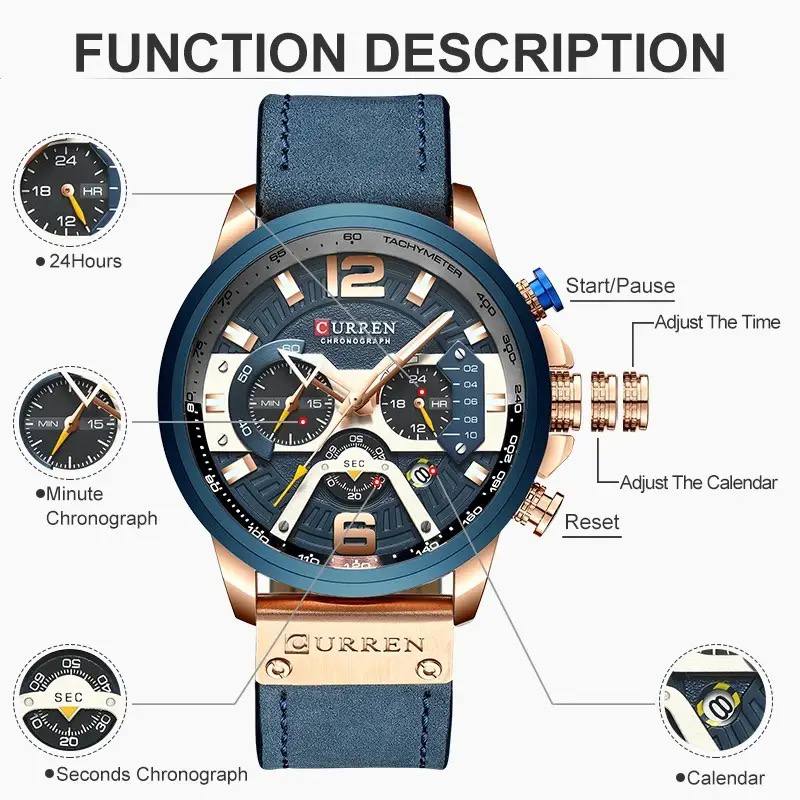 CURREN GENTS WATCH #8329 (LEATHER) WATER RESISTANT CHRONOGRAPH MOVEMENT DATE DISPLAY BATTERY POWERED CURREN BRANDED BOX @ ENQUIRIES