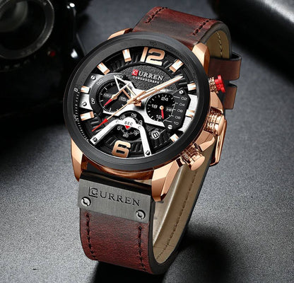 CURREN GENTS WATCH #8329 (LEATHER) WATER RESISTANT CHRONOGRAPH MOVEMENT DATE DISPLAY BATTERY POWERED CURREN BRANDED BOX @ ENQUIRIES