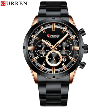 GENTS CURREN 8355 CHRONOGRAPH DATE DISPLAY WATER RESISTANT STAINLESS STEEL BLUE SILVER BLACK CURREN BRANDED BOX ENQUIRIES