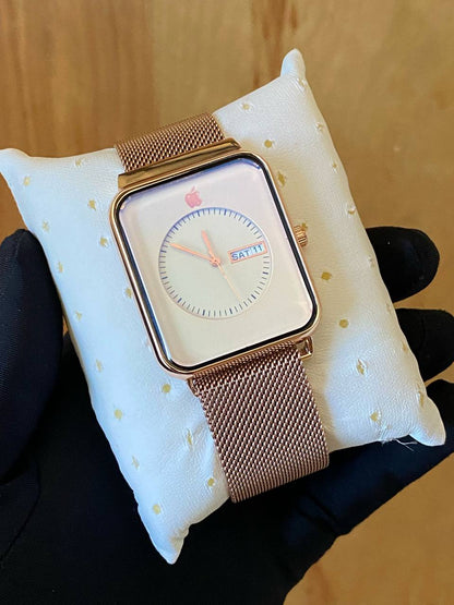 APPLE DAY & DATE WATCH WATER RESISTANT DAY AND DATE DISPLAY MESH STRAP MAGNETIC BUCKLE ENQUIRIES