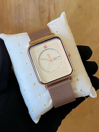 APPLE DAY & DATE WATCH WATER RESISTANT DAY AND DATE DISPLAY MESH STRAP MAGNETIC BUCKLE ENQUIRIES