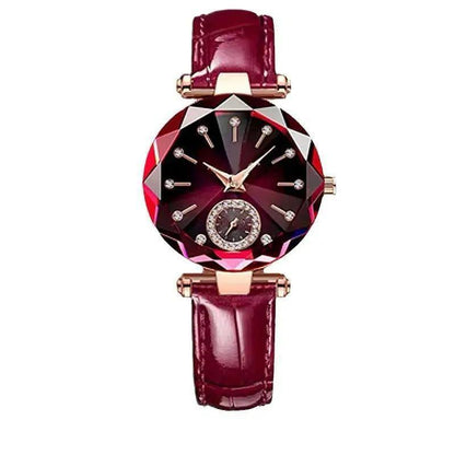 POEDAGAR LADIES 719 (LEATHER STRAP) WATER RESISTANT FINELY POLISHED LEATHER STRAP BATTERY POWERED PURPLE