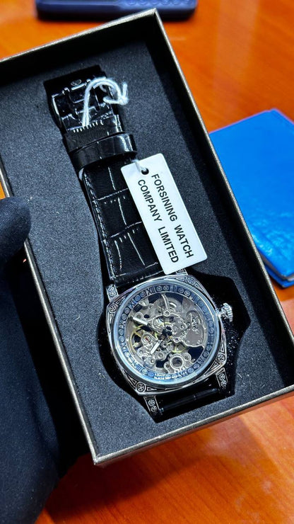FORSINING AUTOMATIC WATCH AUTOMATIC MOVEMENT LUMINOUS ARMS STAINLESS STEEL LEATHER STRAP WATER RESISTANT COMES A FORSINING BRANDED BOX