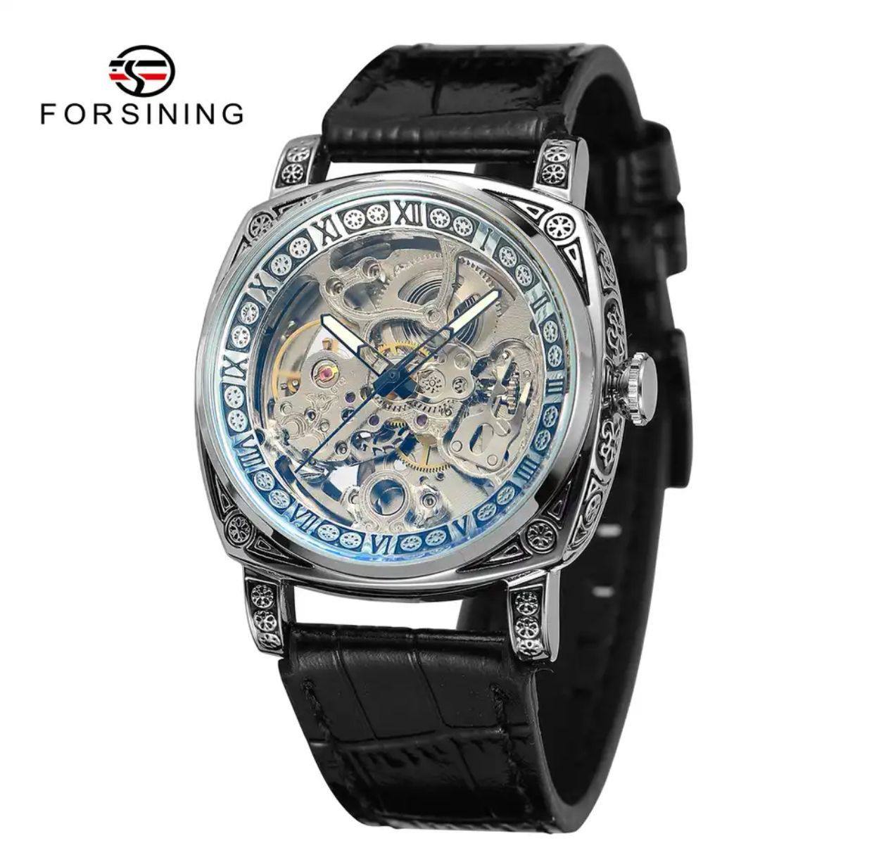 FORSINING AUTOMATIC WATCH AUTOMATIC MOVEMENT LUMINOUS ARMS STAINLESS STEEL LEATHER STRAP WATER RESISTANT COMES A FORSINING BRANDED BOX