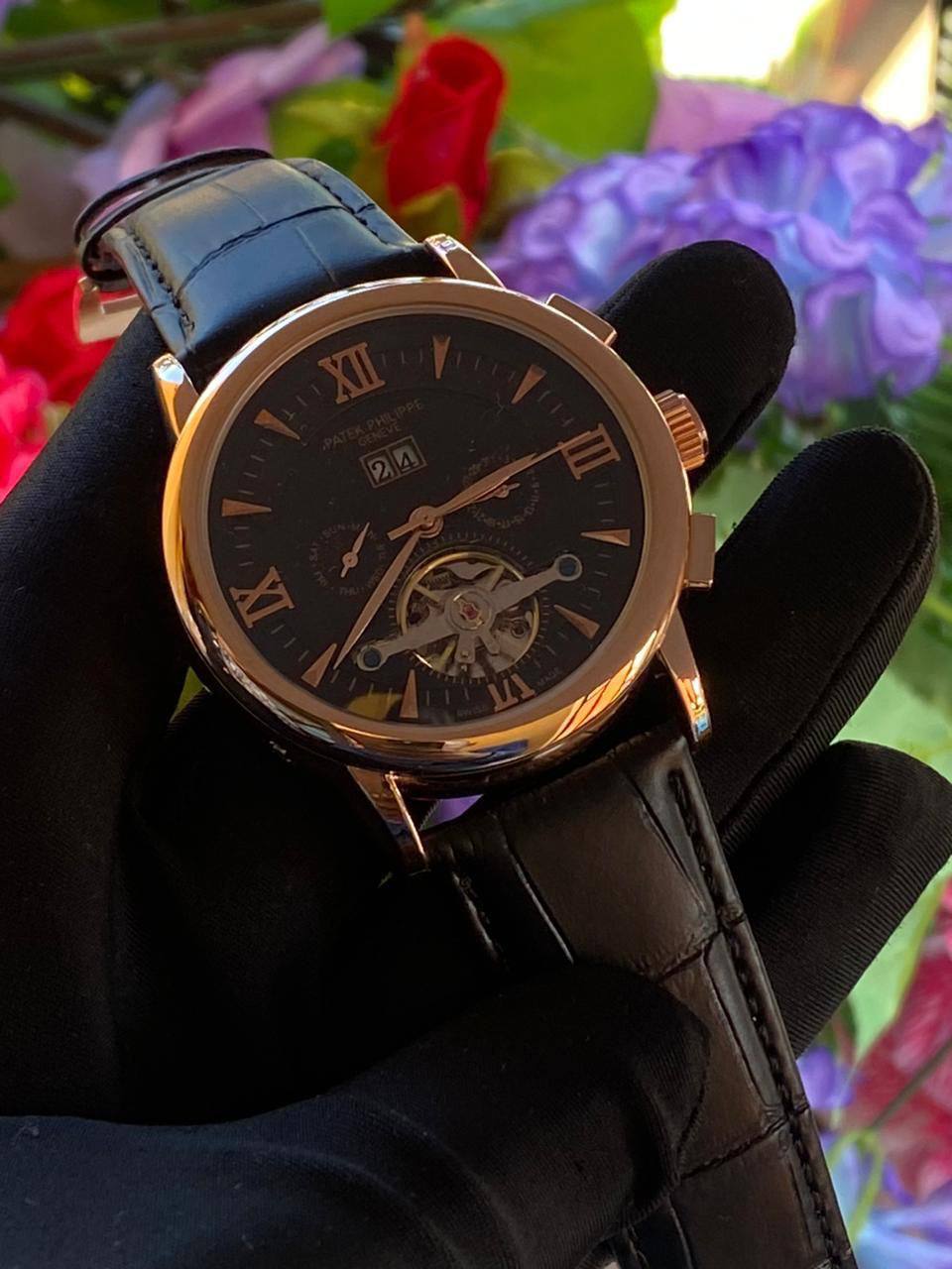 AUTOMATIC PATEK PHILIPPE TOURBILLON MACHINE STAINLESS STEEL WATER RESISTANT DAY,DATE,MONTH DISPLAY FINELY POLISHED STRAPS AUTOMATIC MOVEMENT