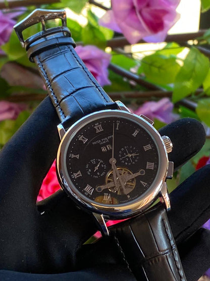 AUTOMATIC PATEK PHILIPPE TOURBILLON MACHINE STAINLESS STEEL WATER RESISTANT DAY,DATE,MONTH DISPLAY FINELY POLISHED STRAPS AUTOMATIC MOVEMENT