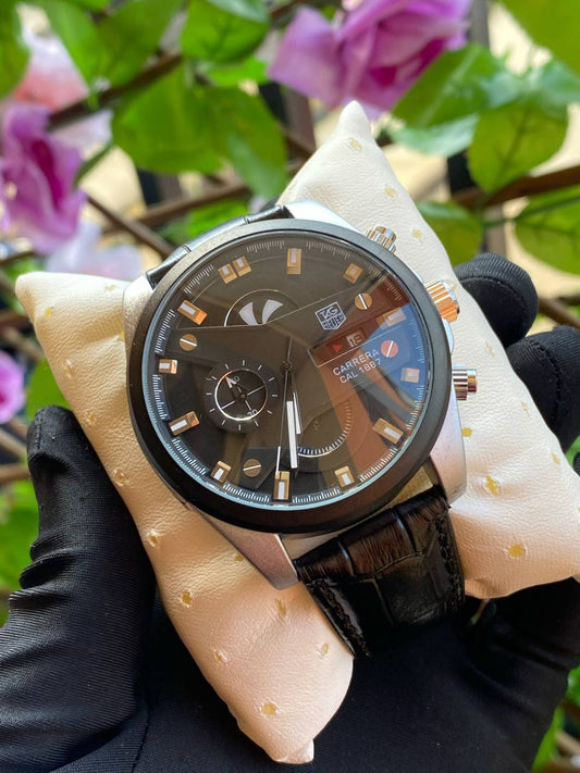 TAG HEUER CARRERA CR7 STAINLESS STEEL LEATHER STRAP CHRONOGRAPH WATER RESISTANT BATTERY POWERED DATE DISPLAY