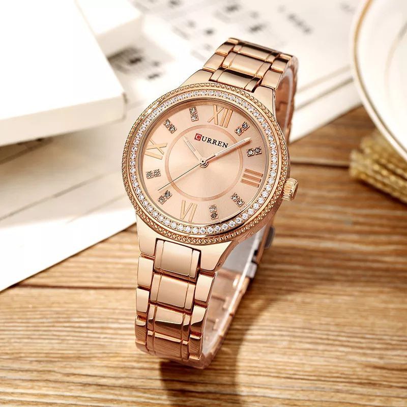 LADIES CURREN 9004L ROSE GOLD BLACK SILVER