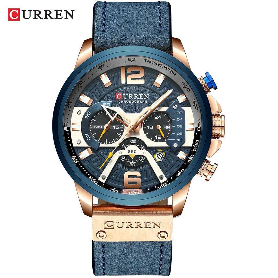 CURREN GENTS WATCH #8329 (LEATHER) WATER RESISTANT CHRONOGRAPH MOVEMENT DATE DISPLAY BATTERY POWERED CURREN BRANDED BOX @ ENQUIRIES