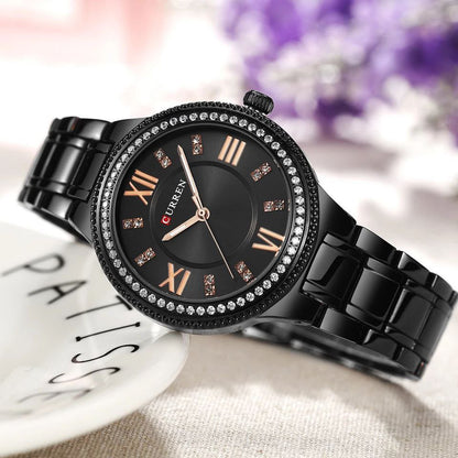 LADIES CURREN 9004L ROSE GOLD BLACK SILVER