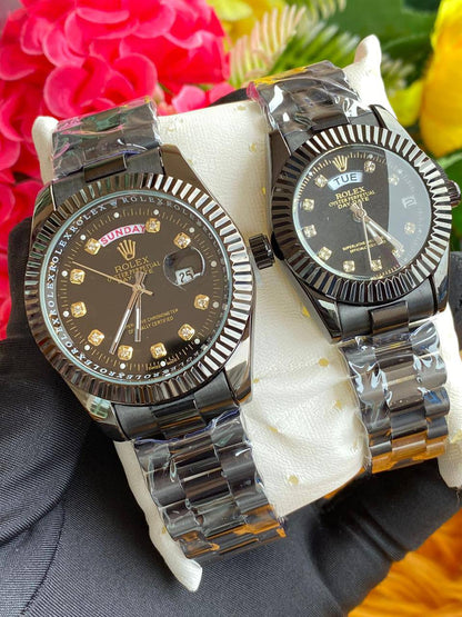 ROLEX COUPLE WATCHES SINGLE WATCH DAY AND DATE DISPLAY WATER RESISTANT BATTERY POWERED ROLEX BRANDED BOX
