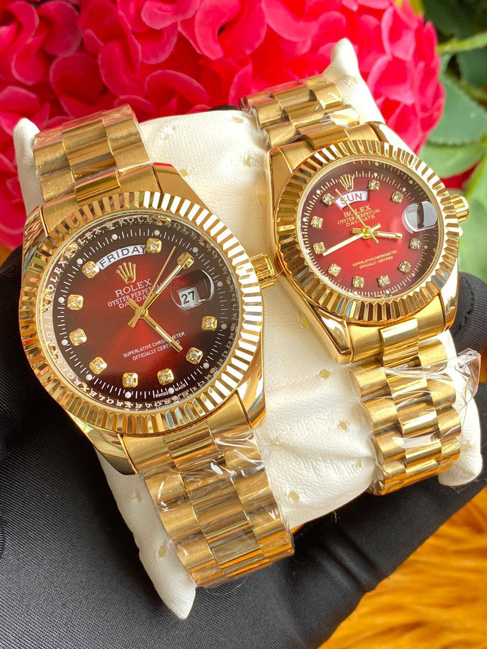 ROLEX COUPLE WATCHES SINGLE WATCH DAY AND DATE DISPLAY WATER RESISTANT BATTERY POWERED ROLEX BRANDED BOX