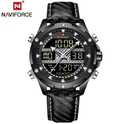 NAVIFORCE GENTS WATCH #NF 9194 ANALOGUE & DIGITAL DISPLAY LIGHT BUTTON WATER RESISTANT BATTERY POWERED BLACK