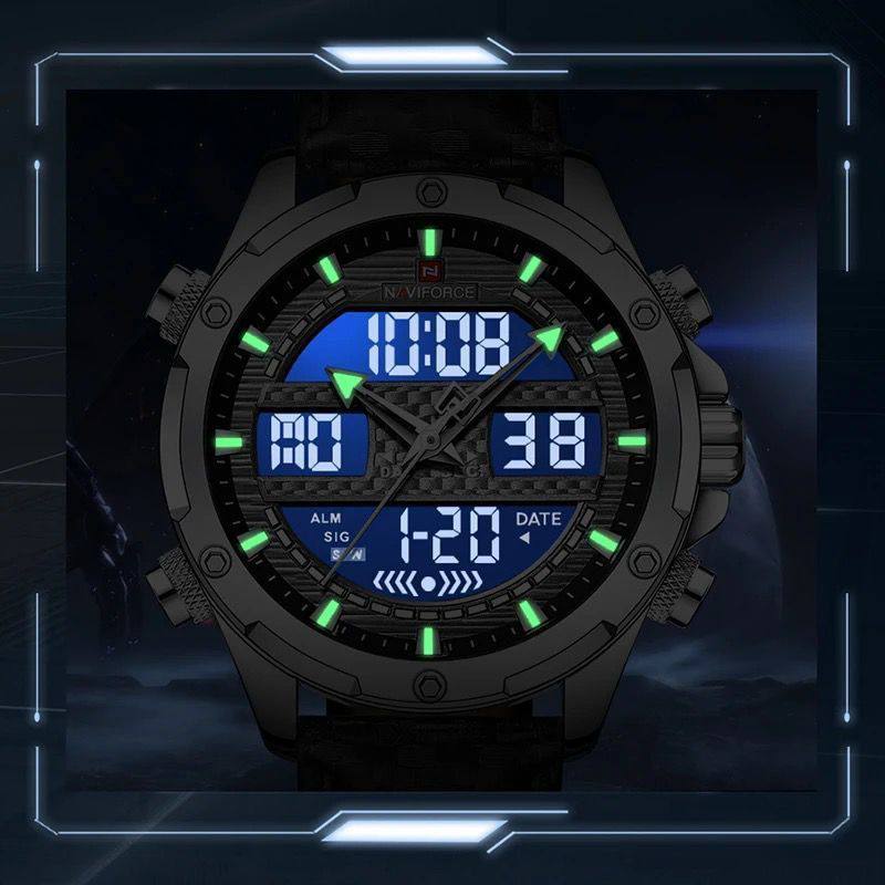 NAVIFORCE GENTS WATCH #NF 9194 ANALOGUE & DIGITAL DISPLAY LIGHT BUTTON WATER RESISTANT BATTERY POWERED BLACK