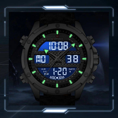 NAVIFORCE GENTS WATCH #NF 9194 ANALOGUE & DIGITAL DISPLAY LIGHT BUTTON WATER RESISTANT BATTERY POWERED BLACK