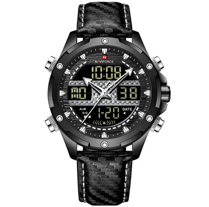 NAVIFORCE GENTS WATCH #NF 9194 ANALOGUE & DIGITAL DISPLAY LIGHT BUTTON WATER RESISTANT BATTERY POWERED BLACK
