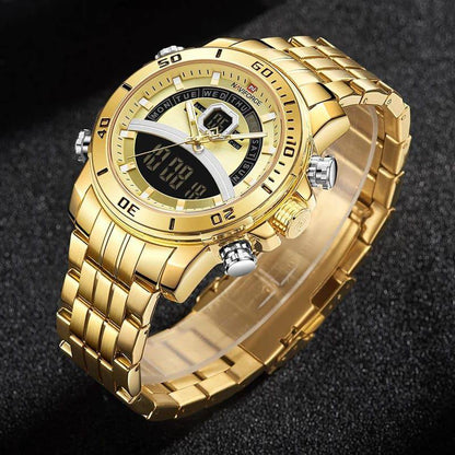 SWISH STYLISH GENTS WATCH DATE DISPLAY BATTERY POWERED STAINLESS STEEL WATER RESISTANT TWO-TONE BLUE SILVER GOLD SILVER BLACK GOLD-BLACK ENQUIRIES