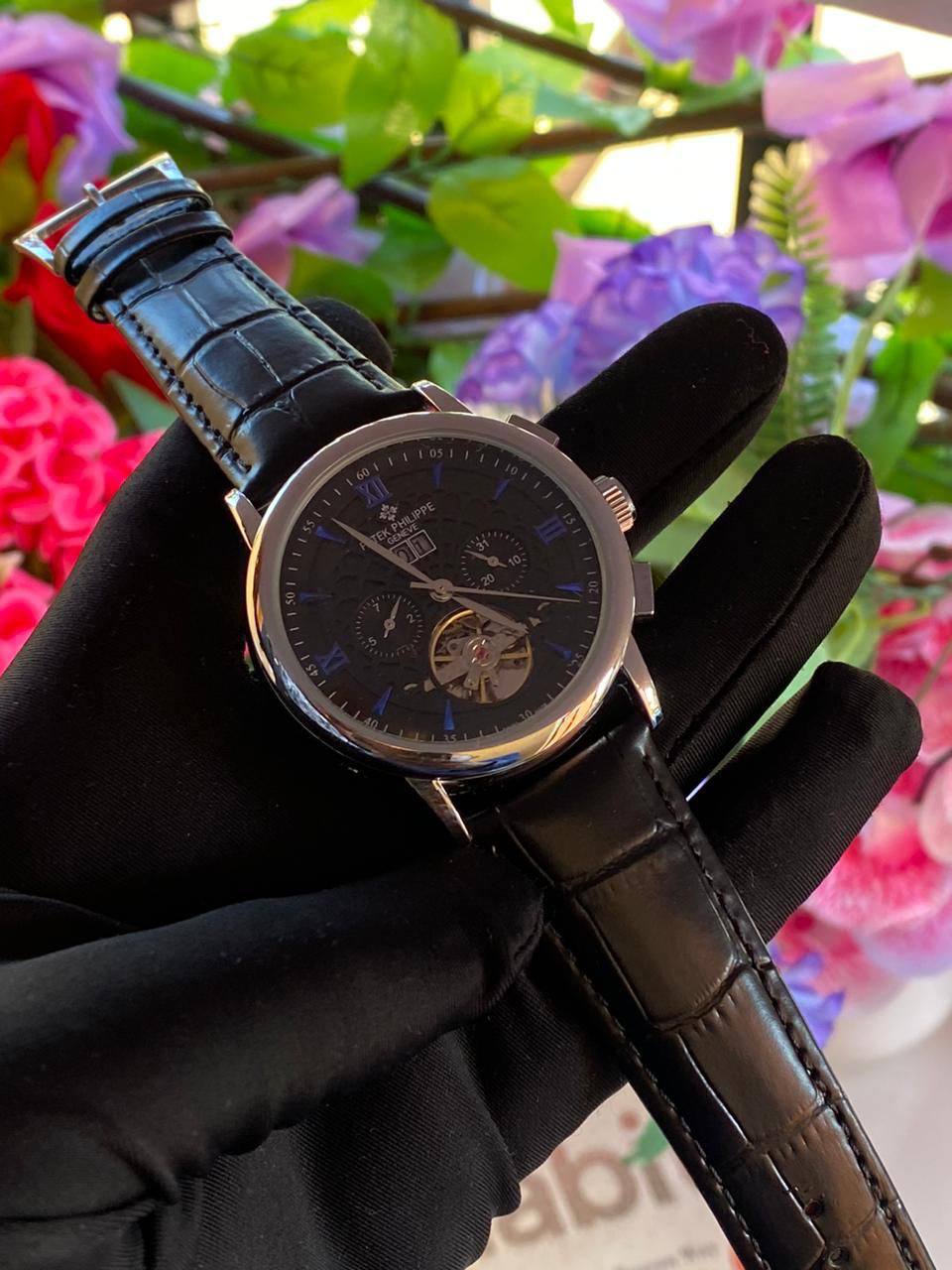 AUTOMATIC PATEK PHILIPPE TOURBILLON MACHINE STAINLESS STEEL WATER RESISTANT DAY,DATE,MONTH DISPLAY FINELY POLISHED STRAPS AUTOMATIC MOVEMENT