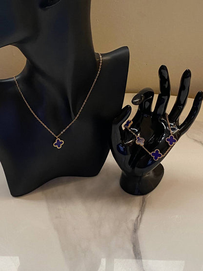 VAN CLEEF HYPOALLERGENIC SET (NECKLACE X BRACELET) TARNISH/FADE FREE STAINLESS STEEL HYPOALLERGENIC JEWELLERY BOX &100