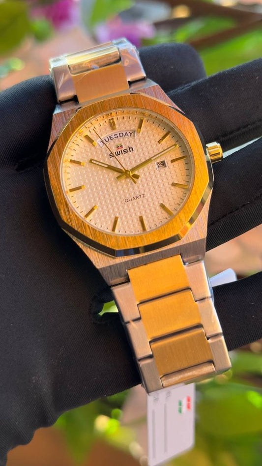 SWISH STYLISH GENTS WATCH DAY/DATE DISPLAY BATTERY POWERED STAINLESS STEEL WATER RESISTANT ENQUIRIES