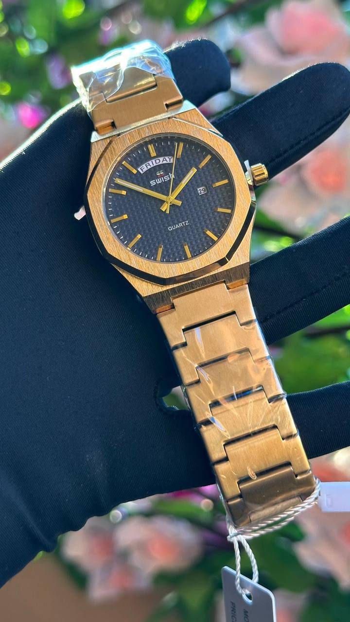 SWISH STYLISH GENTS WATCH DAY/DATE DISPLAY BATTERY POWERED STAINLESS STEEL WATER RESISTANT ENQUIRIES