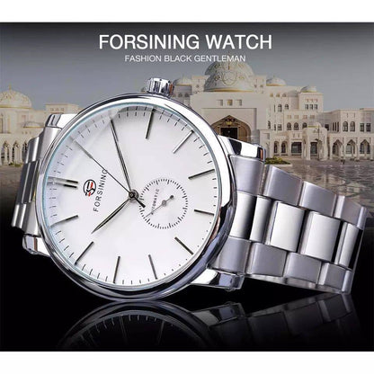 FORSINING AUTOMATIC GENTS WATCH AUTOMATIC MOVEMENT WATER RESISTANT STAINLESS STEEL COMES A BRANDED GIFT BOX ENQUIRIES