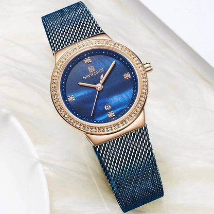 NAVIFORCE LADIES #NF 5005 DATE DISPLAY WATER RESISTANT ADJUSTABLE MESH STRAP SILVER BLUE ROSE GOLD ENQUIRIES