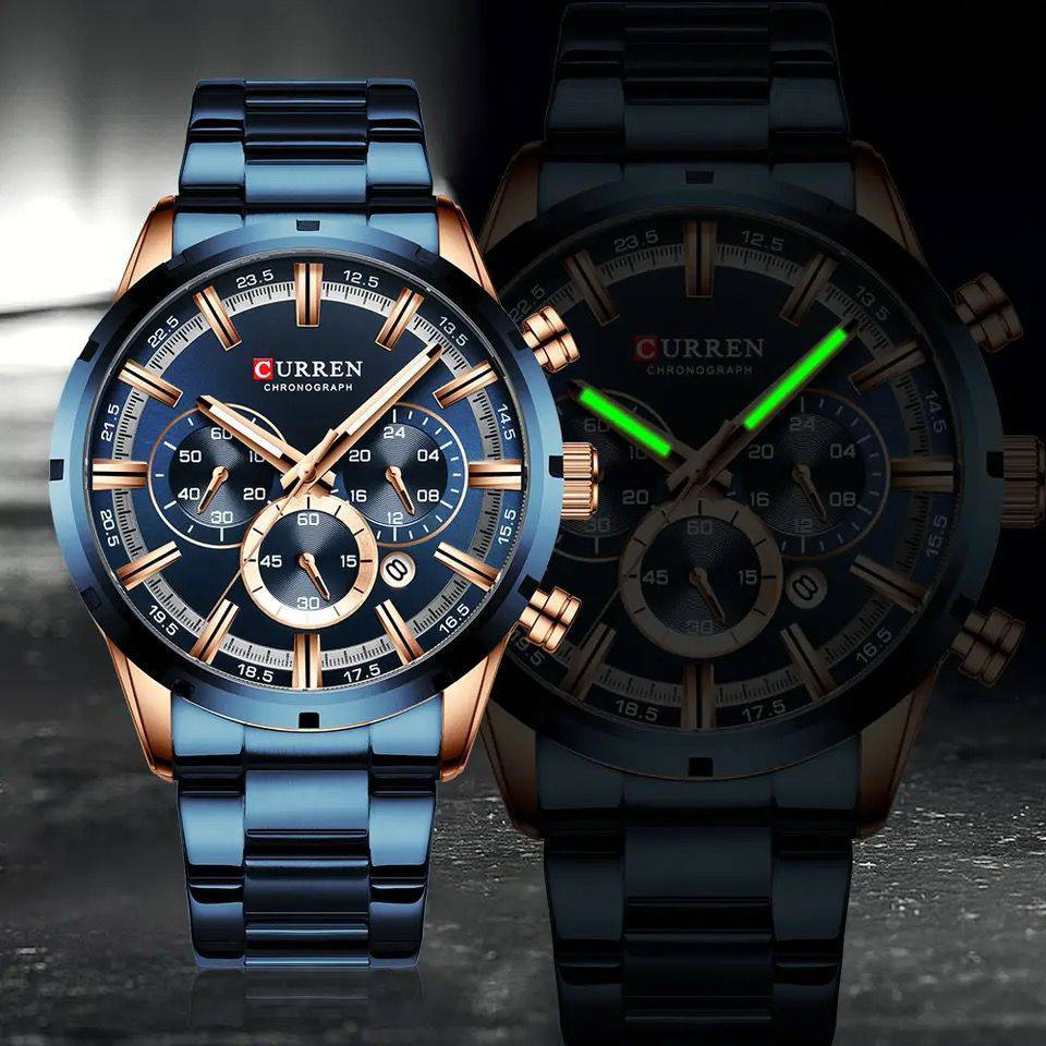 GENTS CURREN 8355 CHRONOGRAPH DATE DISPLAY WATER RESISTANT STAINLESS STEEL BLUE SILVER BLACK CURREN BRANDED BOX ENQUIRIES