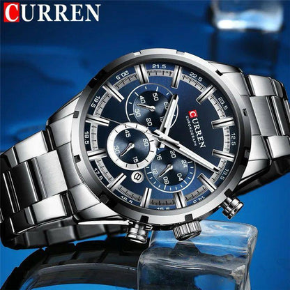 GENTS CURREN 8355 CHRONOGRAPH DATE DISPLAY WATER RESISTANT STAINLESS STEEL BLUE SILVER BLACK CURREN BRANDED BOX ENQUIRIES