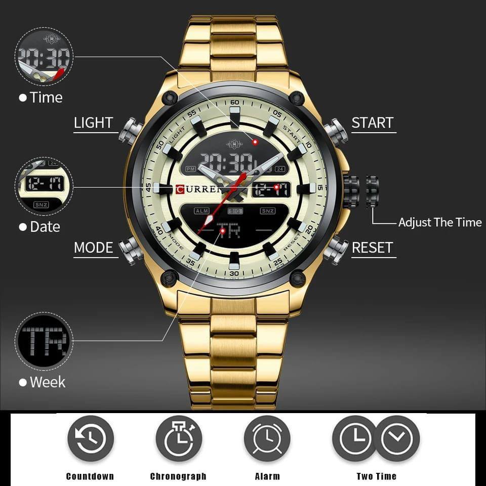 CURREN GENTS #8404 WATER RESISTANT BATTERY POWERED DATE DISPLAY LIGHT BUTTON DUAL TIME DISPLAY 3 COLOR OPTIONS ENQUIRIES 0791-413-303