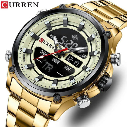 CURREN GENTS #8404 WATER RESISTANT BATTERY POWERED DATE DISPLAY LIGHT BUTTON DUAL TIME DISPLAY 3 COLOR OPTIONS ENQUIRIES 0791-413-303