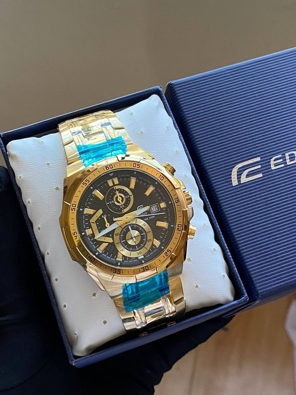 CASIO EDIFICE DAY AND DATE DISPLAY FULL CHRONOGRAPH NON FADE STOPWATCH WATERPROOF COMES CASIO EDIFICE BRANDED BOX AND MANUAL ENQUIRIES