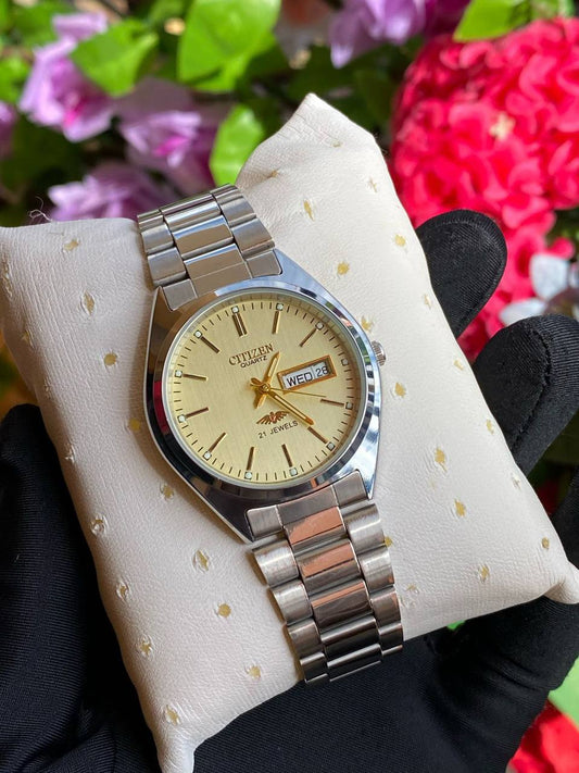 CITIZEN WATCH DAY & DATE DISPLAY STAINLESS STEEL FINISH WATER RESISTANT LUMINOUS DIAL ENQUIRIES