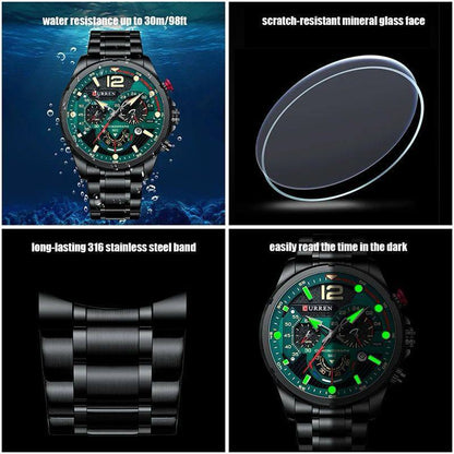 GENTS CURREN 8395 CHRONOGRAPH DATE DISPLAY WATER RESISTANT STAINLESS STEEL LUMINOUS DIAL BLACK GREEN BLUE BLACK GOLD CURREN BRANDED BOX