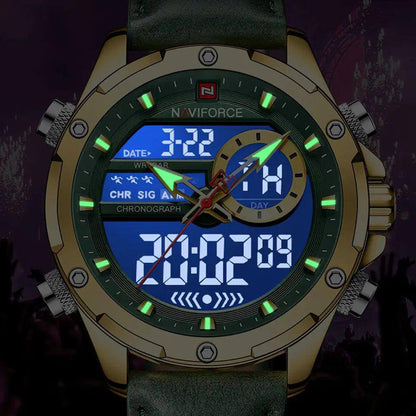 NAVIFORCE GENTS WATCH #9208 DIGITAL AND ANALOGUE DISPLAY WATER RESISTANT POWER BUTTON BATTERY POWERED DIGITAL DAY&DATE DISPLAY & ENQUIRIES