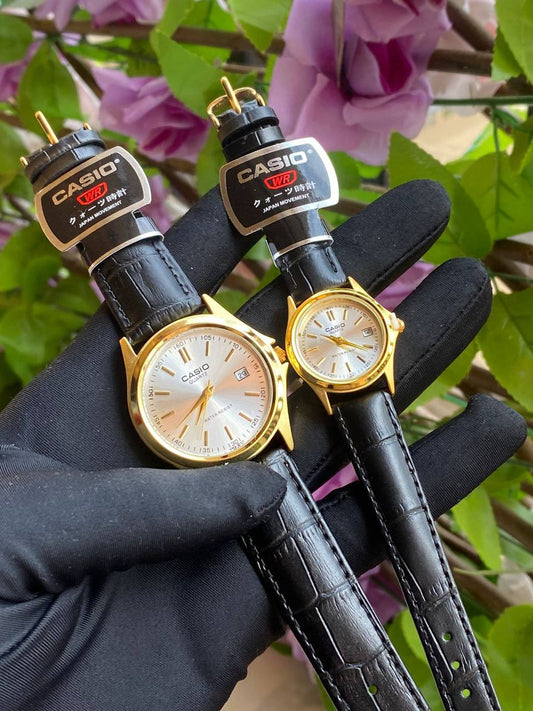 CASIO DATE DISPLAY LEATHER X METTALLIC WATER RESISTANT DATE DISPLAY A PIECE/3000 A PAIR CASIO BOXES @
