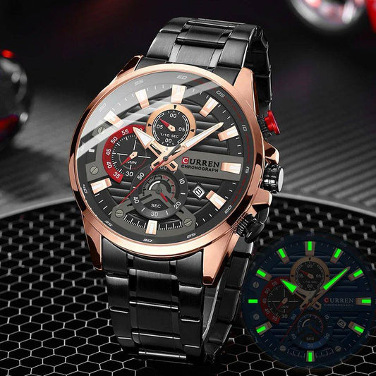 CURREN GENTS #8415 WATER RESISTANT BATTERY POWERED DATE DISPLAY CHRONOGRAPH MOVEMENT LUMINOUS 2 COLOR OPTIONS CURREN BRANDED BOX ENQUIRIES