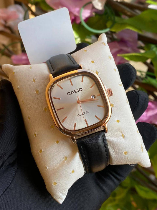 CASIO SQUARE LEATHER UNISEX DATE DISPLAY WATER RESISTANT BATTERY POWERED CASIO BRANDED BOX