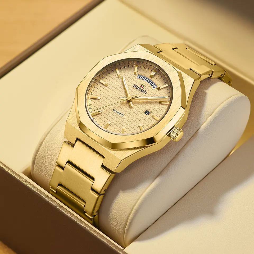 SWISH STYLISH GENTS WATCH DAY/DATE DISPLAY BATTERY POWERED STAINLESS STEEL WATER RESISTANT ENQUIRIES