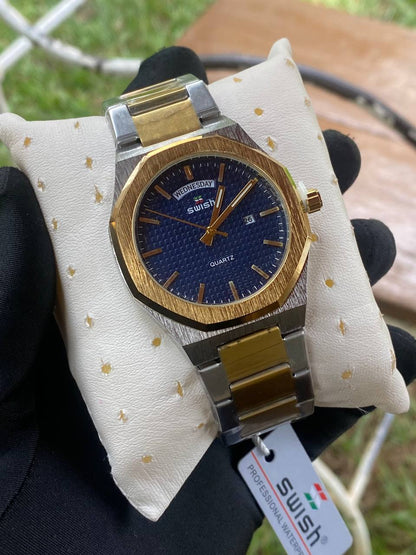 SWISH STYLISH GENTS WATCH DAY/DATE DISPLAY BATTERY POWERED STAINLESS STEEL WATER RESISTANT ENQUIRIES